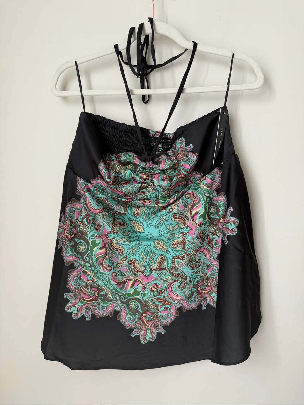Black Paisley Print halter Top